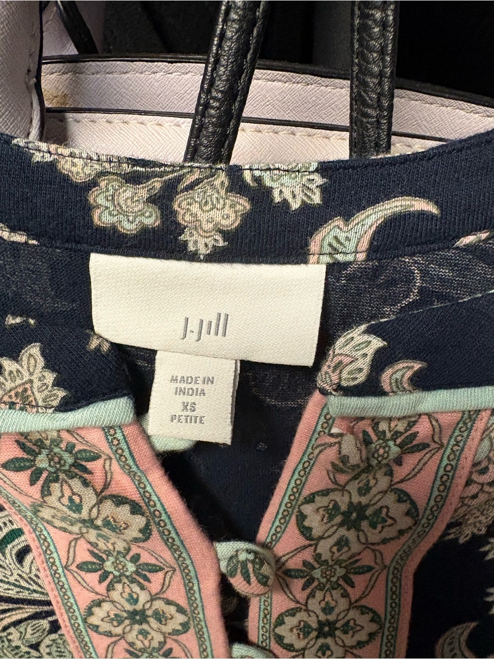 J. Jill Navy with Pink and Mint Floral Trim long sleeve top
